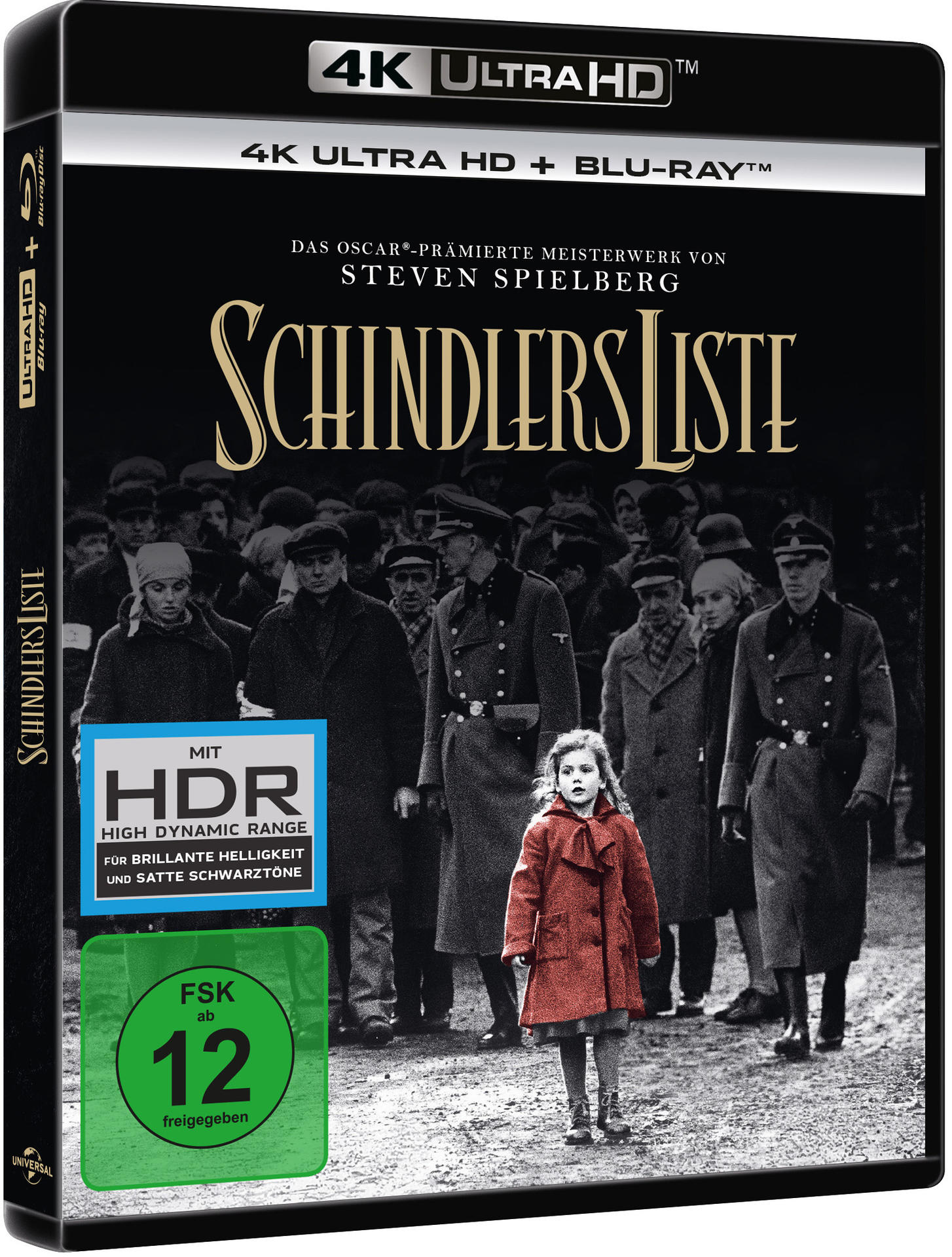 Schindlers Liste DVD-Cover: Schwarz-Weiß-Bild eines kleinen Mädchens in rotem Mantel.