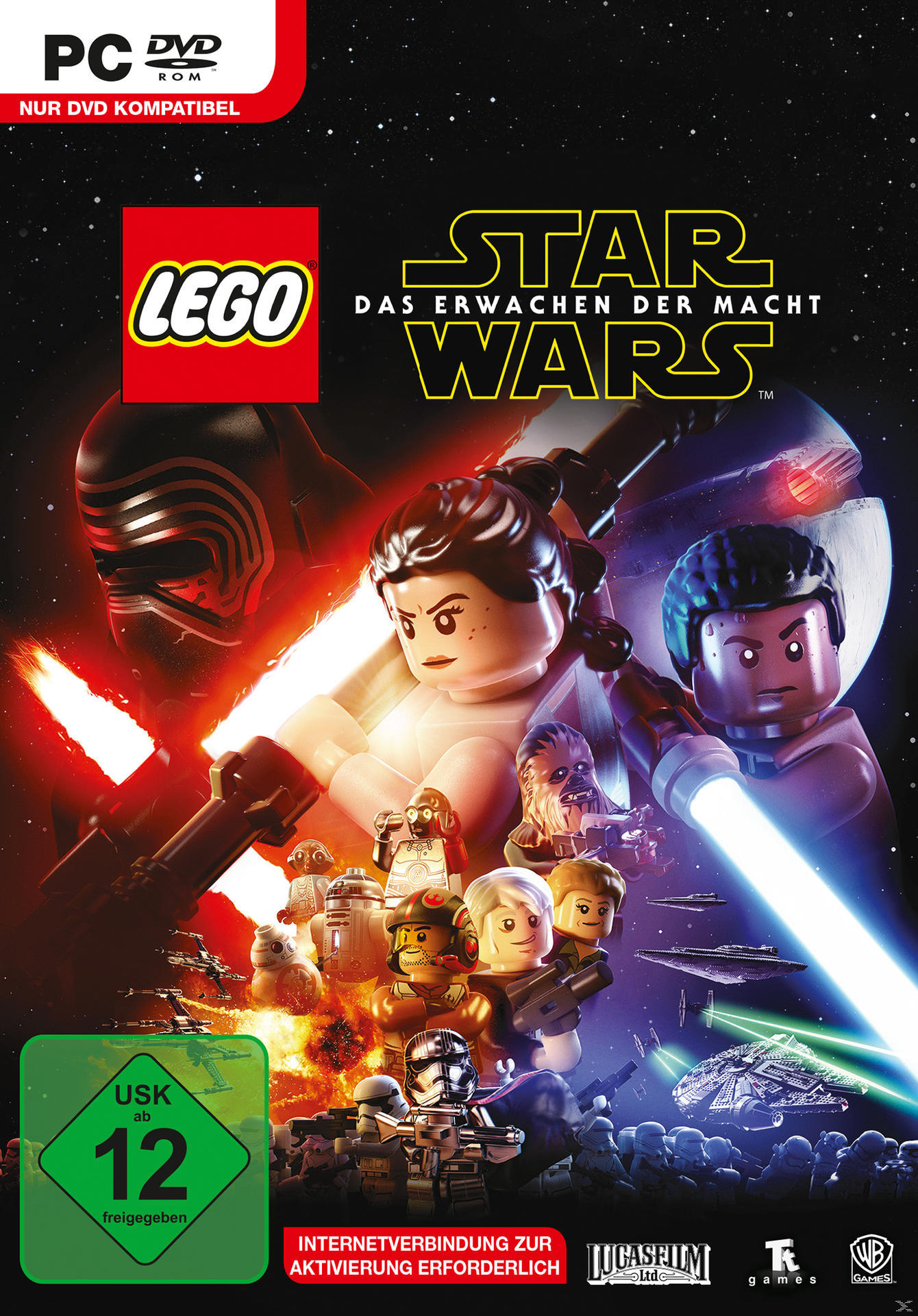 Lego Star Wars Filmcover. Hauptfiguren sind zu sehen, darunter Kylo Ren und Rey.