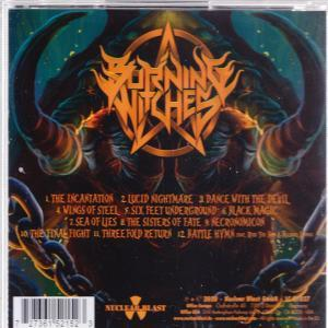 CD-Cover mit Bandnamen 'Burning Witches' und Album-Trackliste. Dunkles Fantasy-Thema.