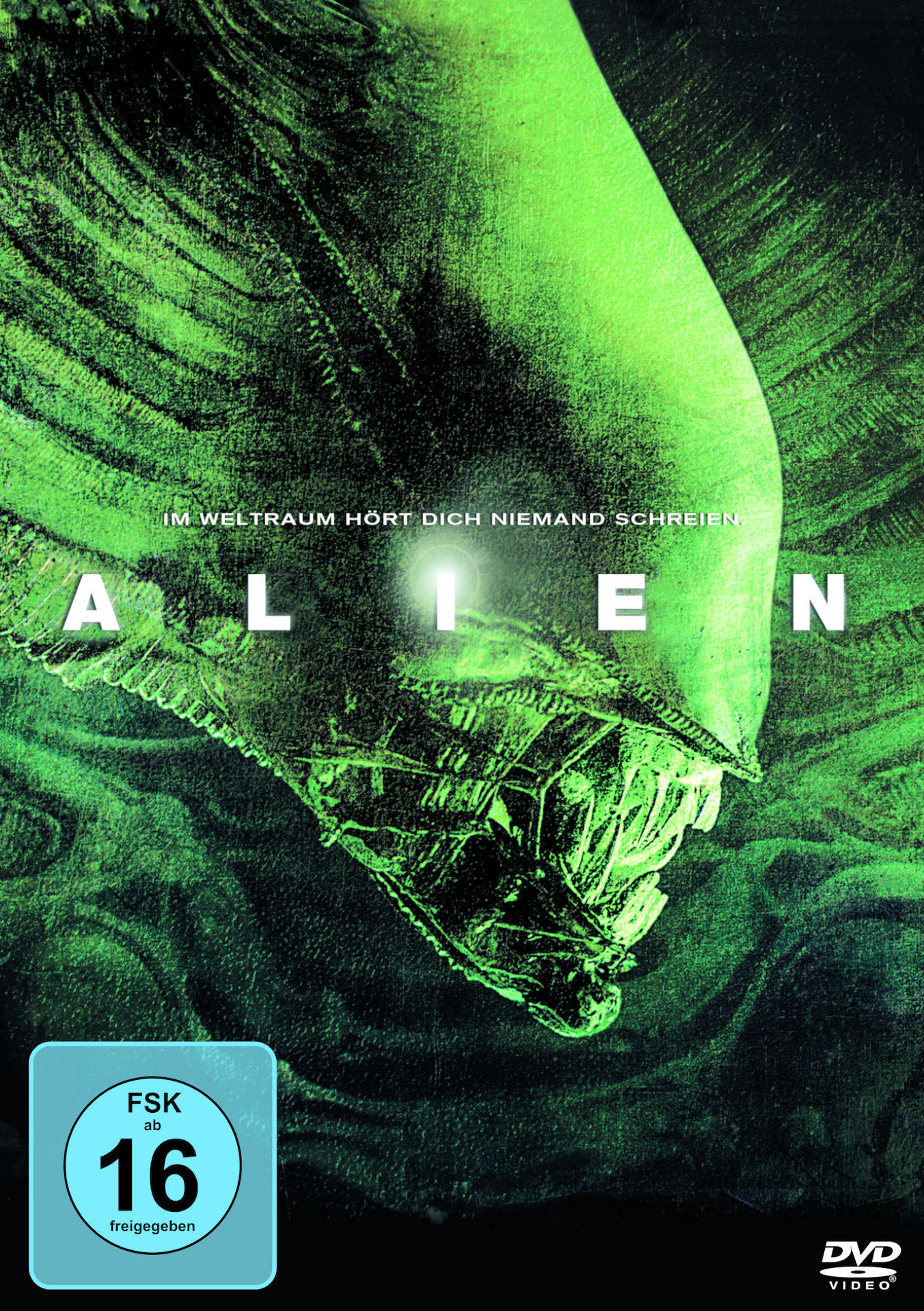 Filmposter von Alien, grünes Wesen-Grafik, Filmtitel darunter.