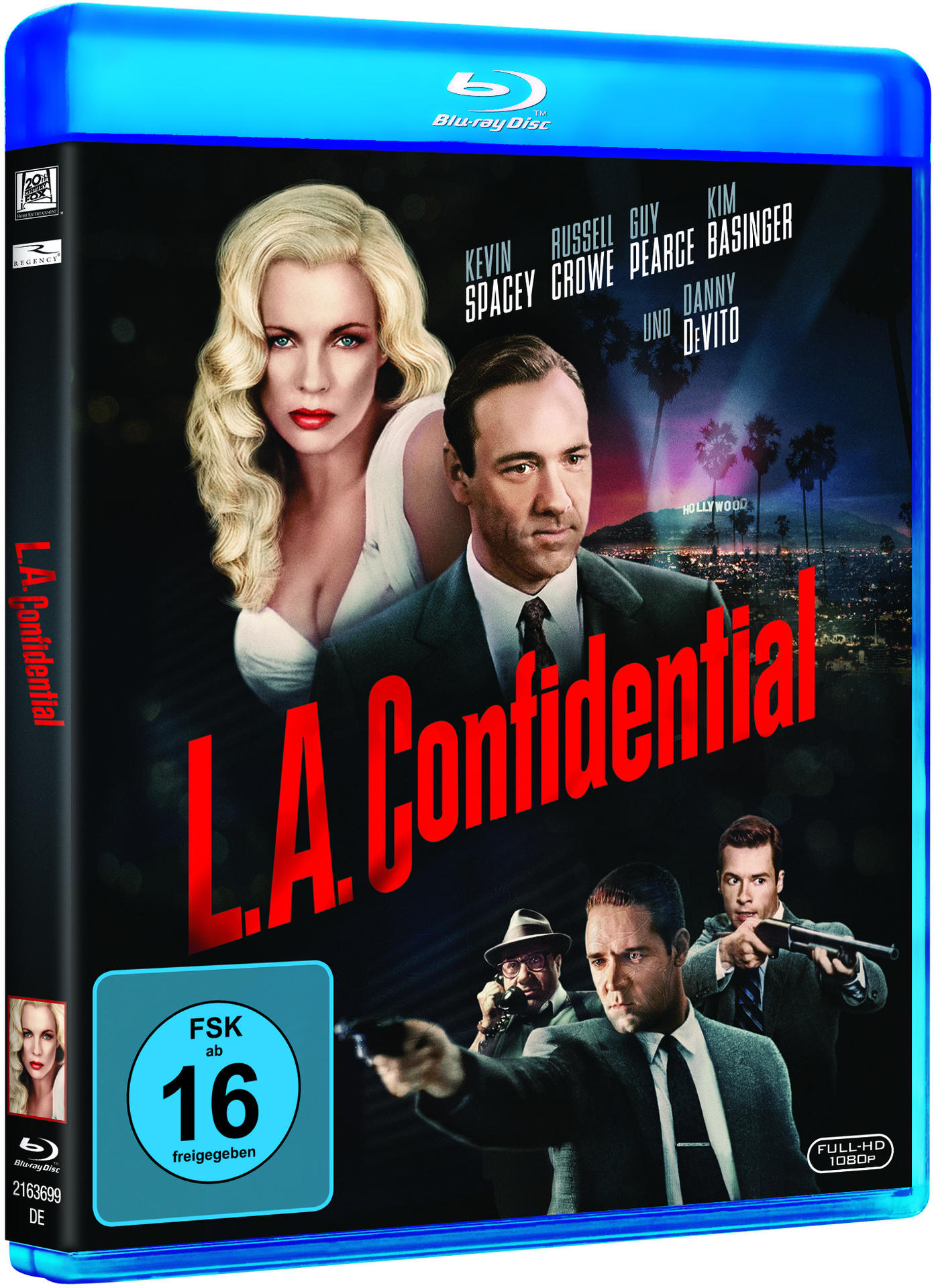 Blu-ray-Filmcover für 'L.A. Confidential' mit Gesichtern der Schauspieler und dem Filmtitel in Rot.