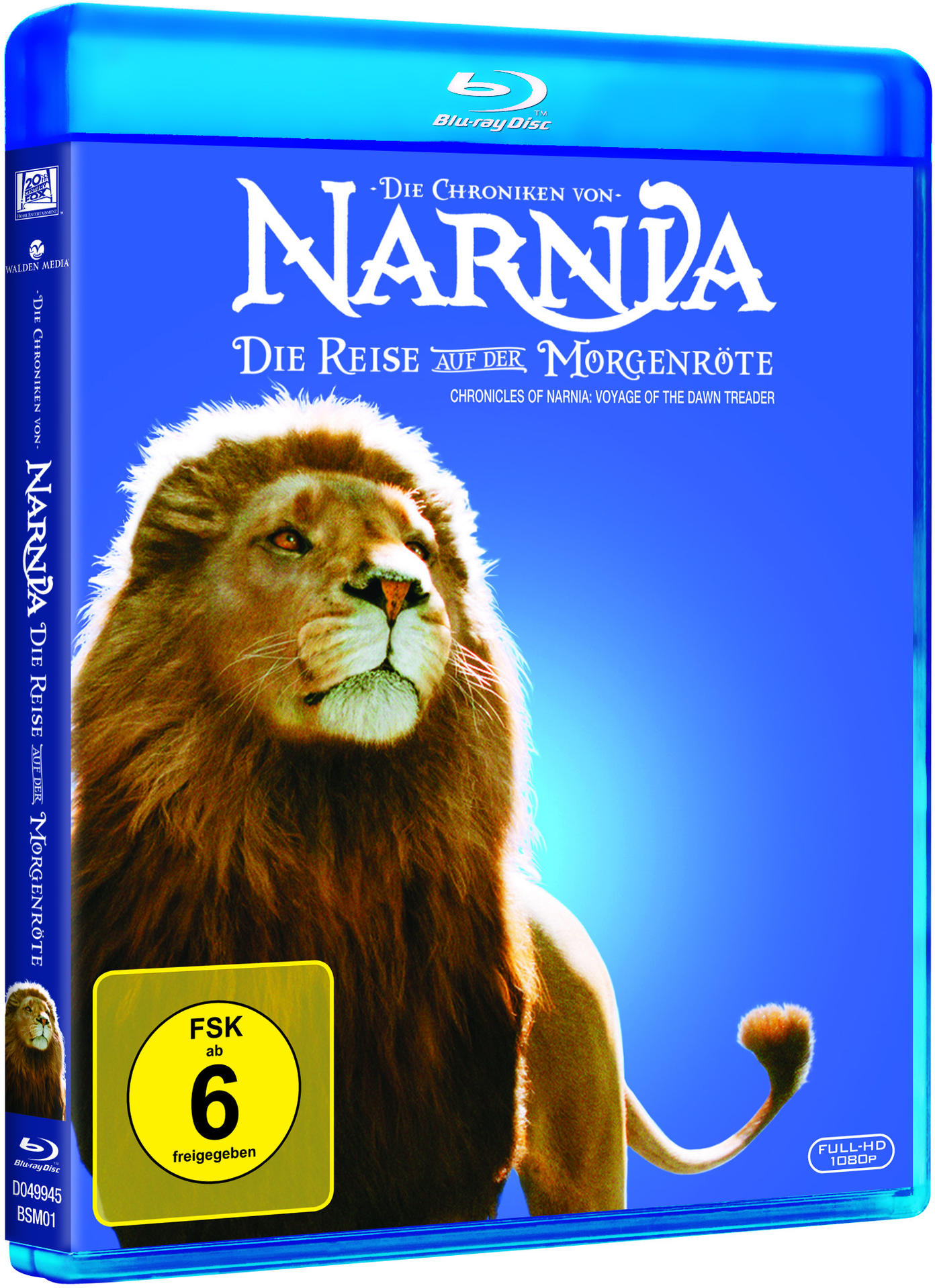 Blu-ray-Cover von 'Die Chroniken von Narnia: Die Reise auf der Morgenröte'. Löwenbild.