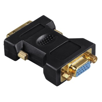 Ein schwarzer DVI-zu-VGA-Adapter, der die Anschlüsse zeigt.