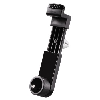 Schwarzer Autotelefonhalter mit kreisförmiger Basis und einstellbarem Clip.