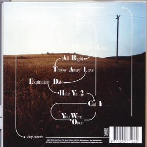 Rückseite einer CD mit Songtiteln in weißem Text auf braunem Hintergrund.