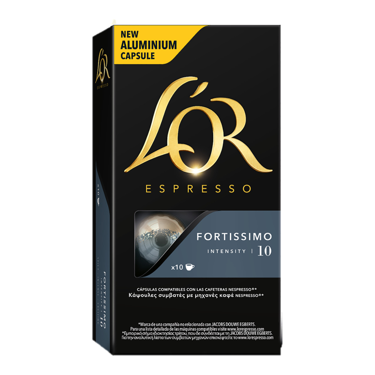 Monodosis Lor Fortissimo 10 para nespresso en compatibles con espresso uds. fortisimo intensidad de aluminio cafeteras estuche original larome expresso