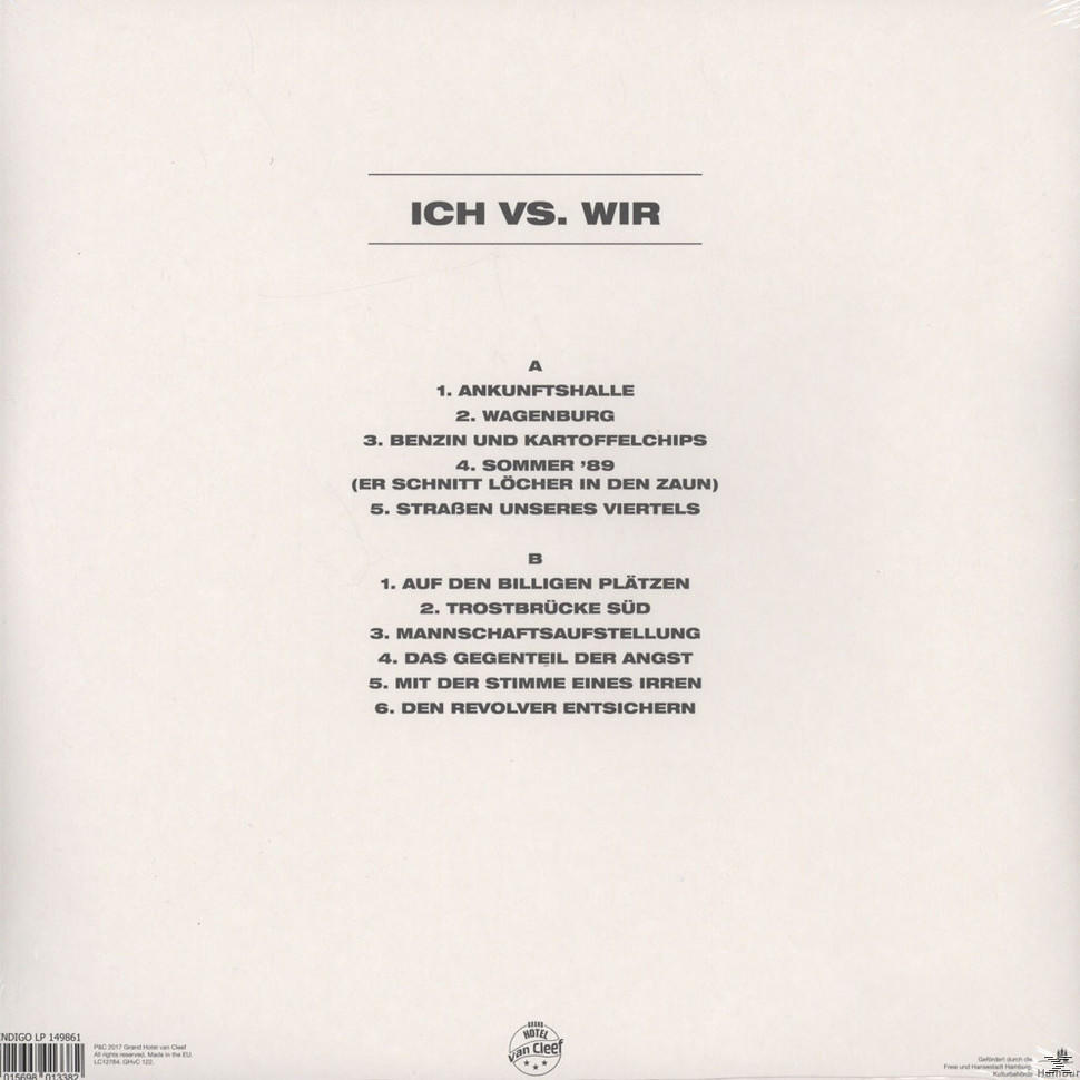 Vinyl-Schallplatte mit Titelliste. Schwarz-weißes Cover. Der Titel ist auf Deutsch.