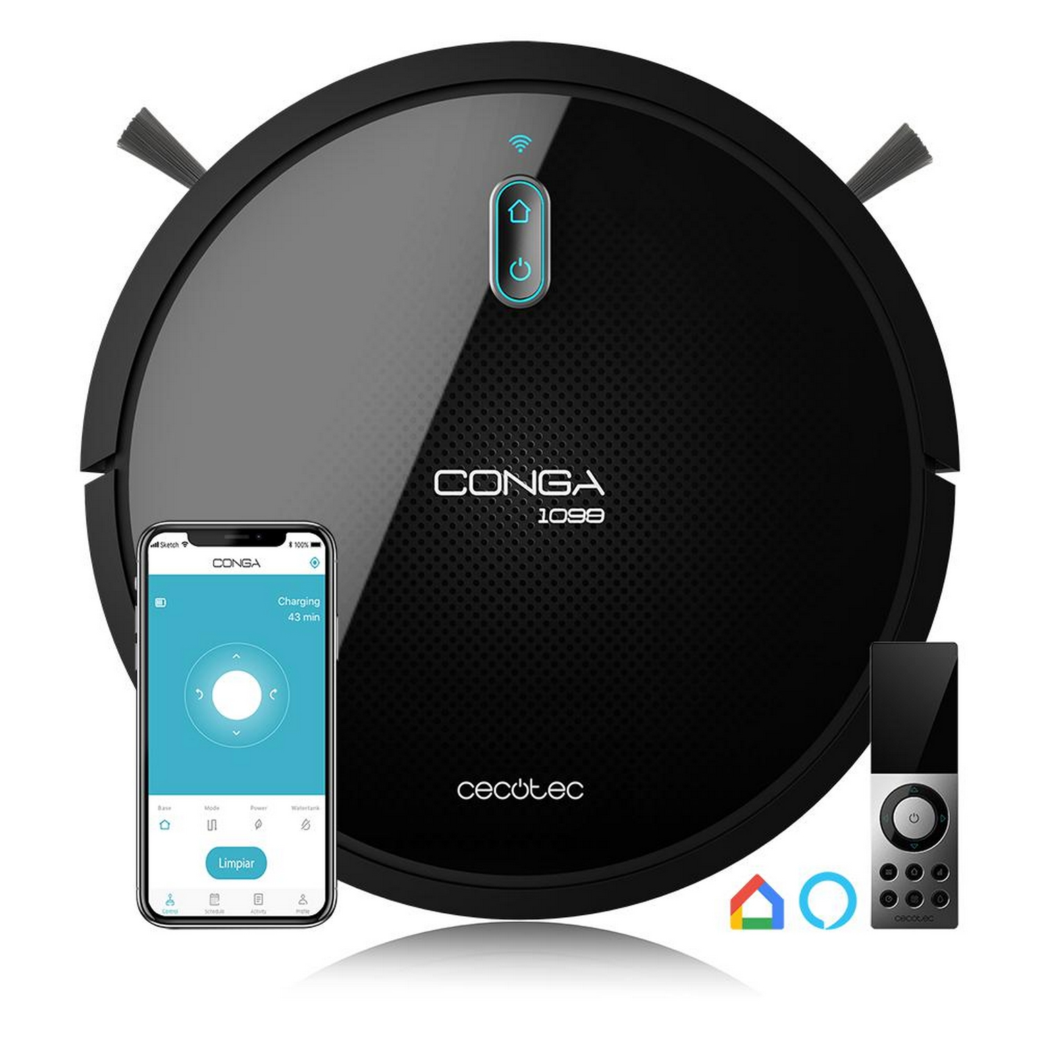 Robot aspirador - Cecotec Conga Serie 1099 Connected, WiFi, App, Programable, 64 dB, Negro