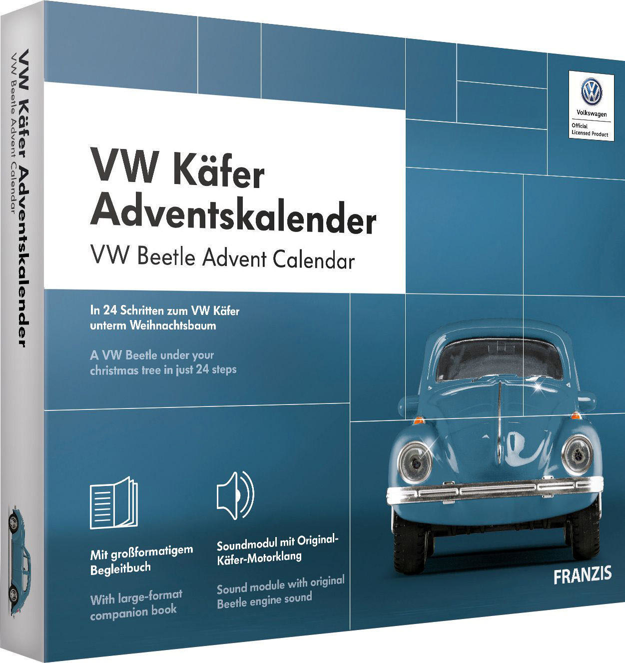 Franzis Modelauto Kalender Adventskalender Mannen ADV 67098-4: Advent Calendar - VW Beetle, Blue (DE - EN) At Adventskalender F1 Advent Calendar 2022