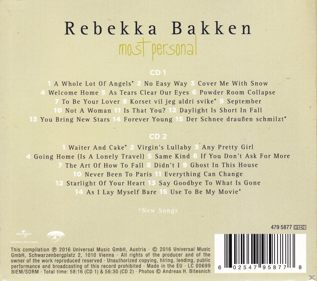 Rückseite einer CD-Hülle mit Trackliste und Barcode, Künstler Rebella Bakken.