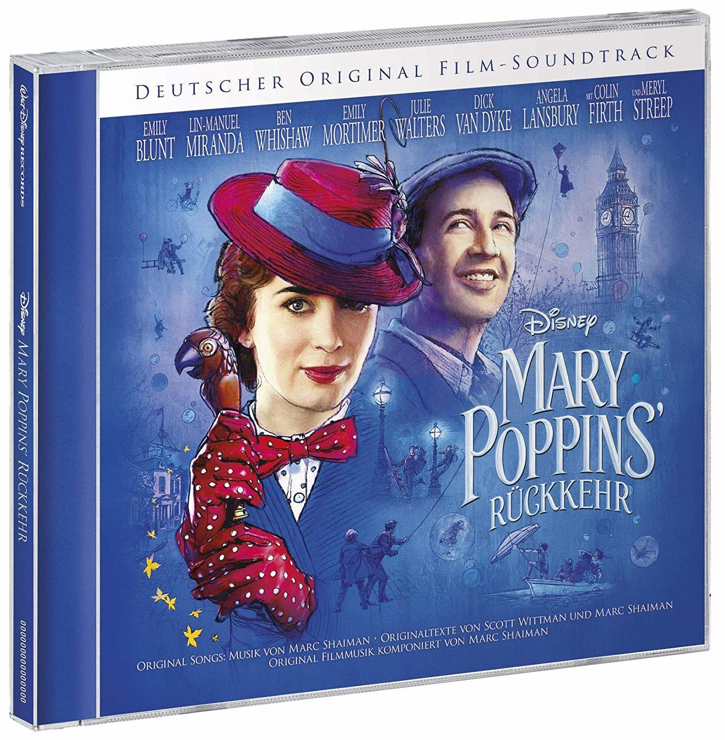 Eine Mary Poppins Returns DVD-Hülle mit Filmstars und Titel auf Deutsch.