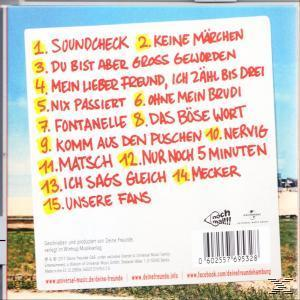 CD-Cover mit einer Liste deutscher Songtitel mit gelben Markierungen. Der Hintergrund ist eine Himmel- und Graslandschaft.