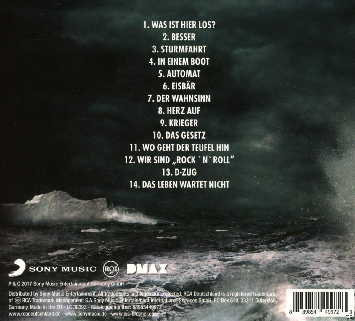 Album-Rückseite mit Titelliste, Meer und Eisbergen. Text unten.