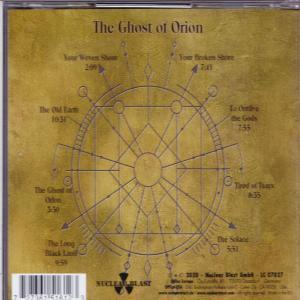 CD-borító szöveggel, diagrammal és számlistával, "The Ghost of Orion", arany háttéren.