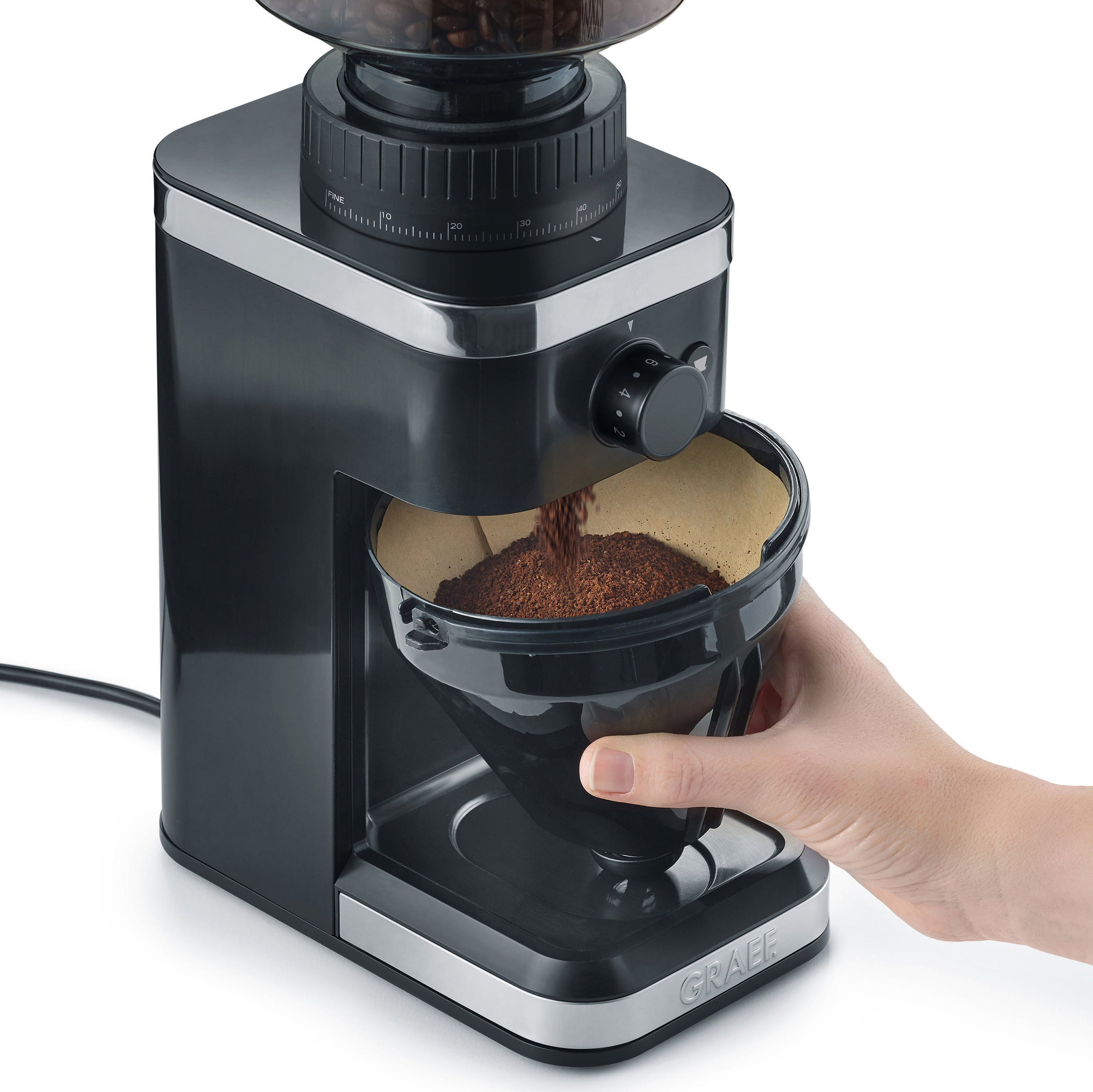 GRAEF CM 502 Kaffeemühle Schwarz 135 Watt, Edelstahl-Kegelmahlwerk