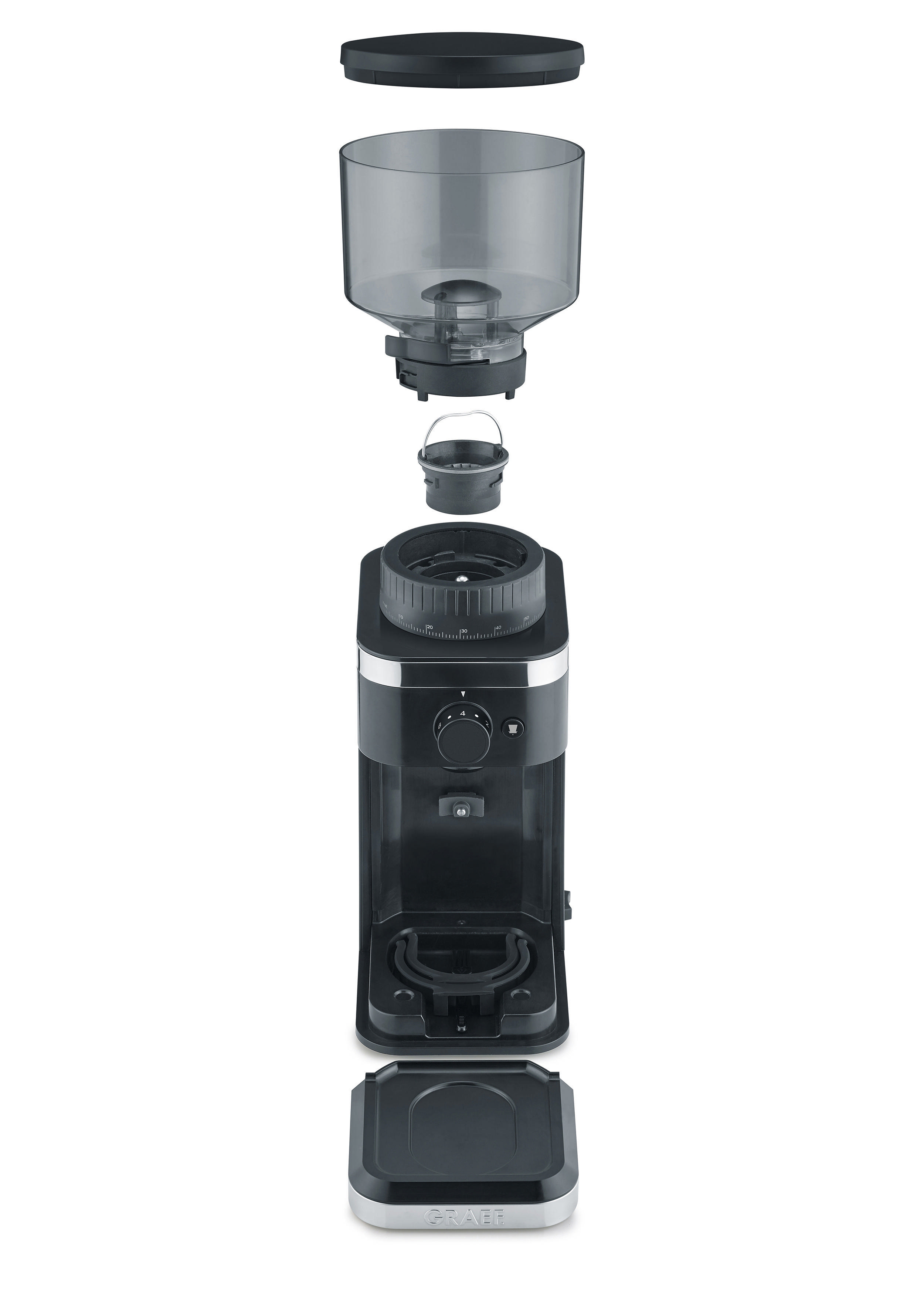 GRAEF CM 502 Kaffeemühle Schwarz 135 Watt, Edelstahl-Kegelmahlwerk