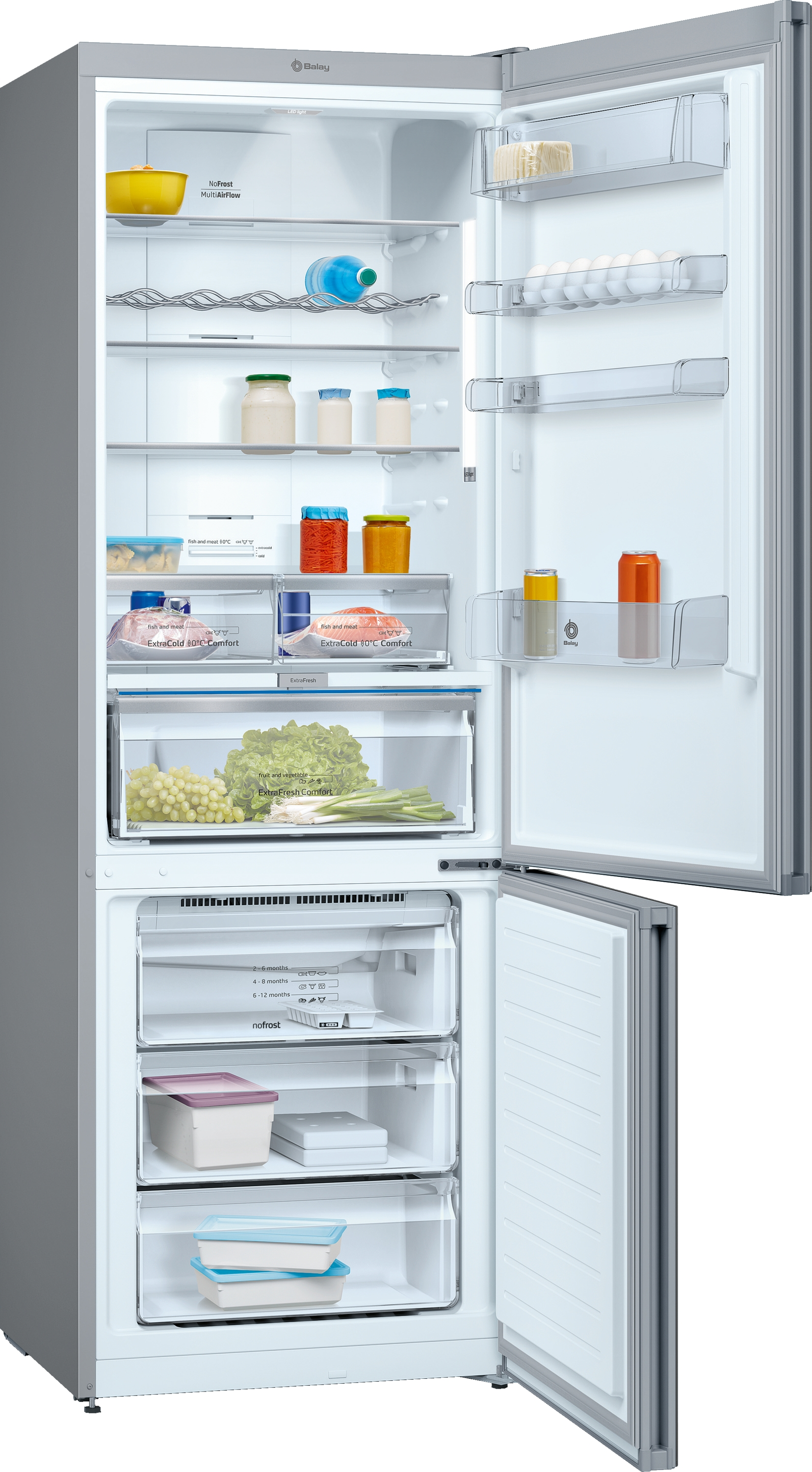 Frigorífico combi - Balay 3KFE778GI Cristal, 435 l, No Frost, Cajón ExtraFresh Comfort, 203 cm, 40 dB, Gris