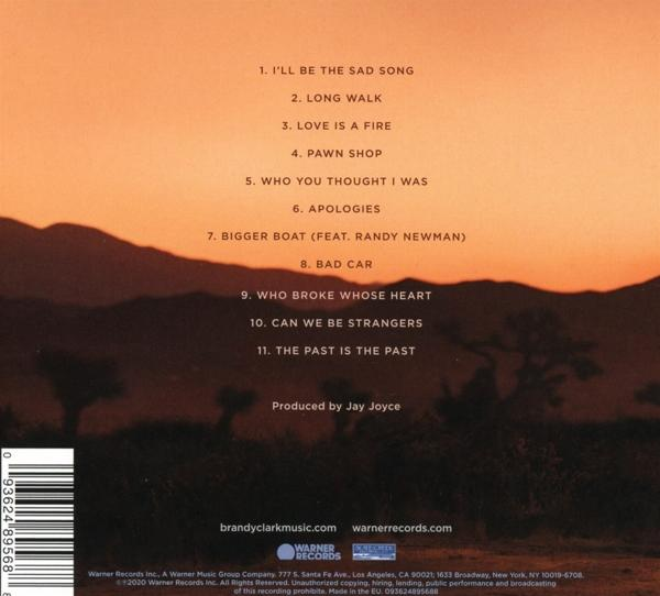 Die Rückseite einer CD-Hülle mit Titeln und Credits. Der Hintergrund ist ein Sonnenuntergang.