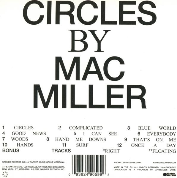 Die Rückseite des Albums 'Circles' von Mac Miller mit einer Titelliste darauf.