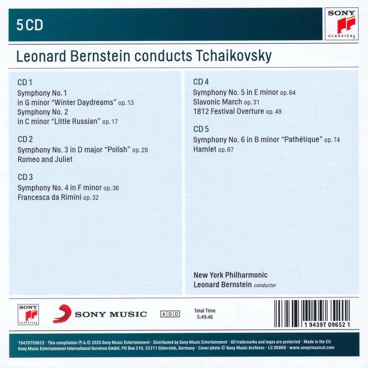 CD-Hülle mit 5 CDs. Titel: Leonard Bernstein dirigiert Tschaikowsky.