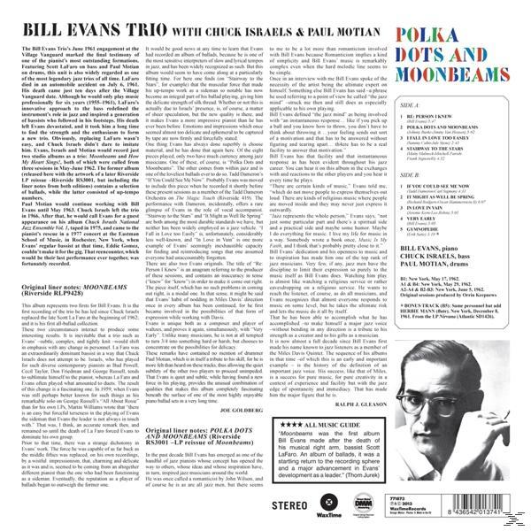 Album borító: Bill Evans Trio szöveggel és egy szemüveges férfi portréjával.
