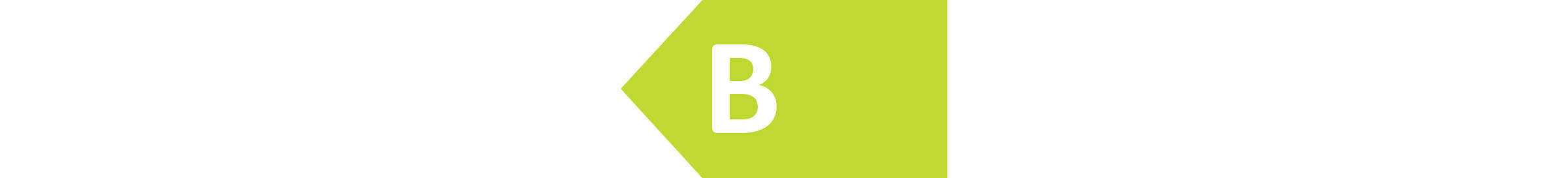 Una freccia di classe energetica verde-gialla con la lettera B.