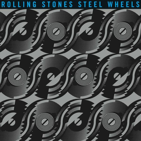 Rolling Stones 'Steel Wheels' Albumcover, sich wiederholendes schwarz-graues Spiraldesign.