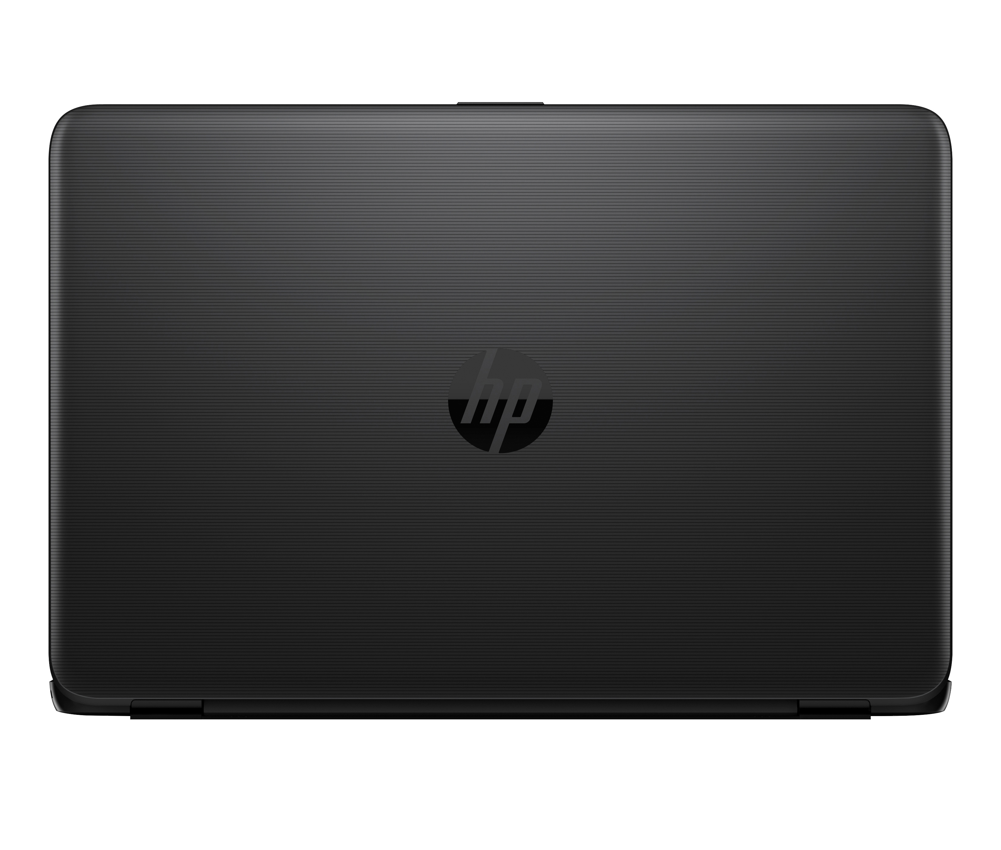 Schwarzer HP Laptop mit dem HP Logo in der Mitte des Deckels.