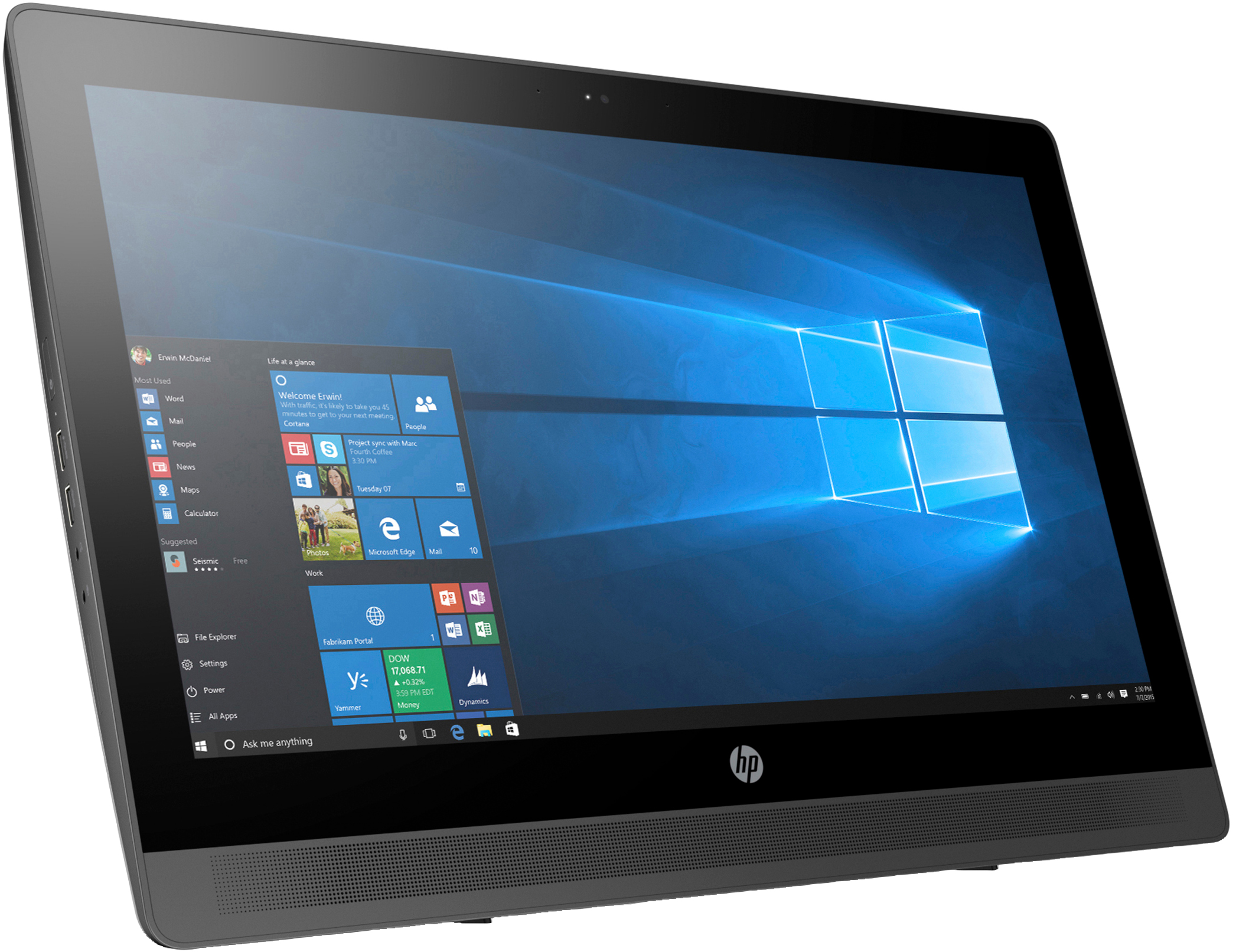 Windows arayüzü olan siyah monitör, açılı.