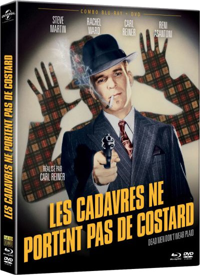 Couverture de film avec Steve Martin tenant une arme. Texte : 'Dead Men Don't Wear Plaid'.