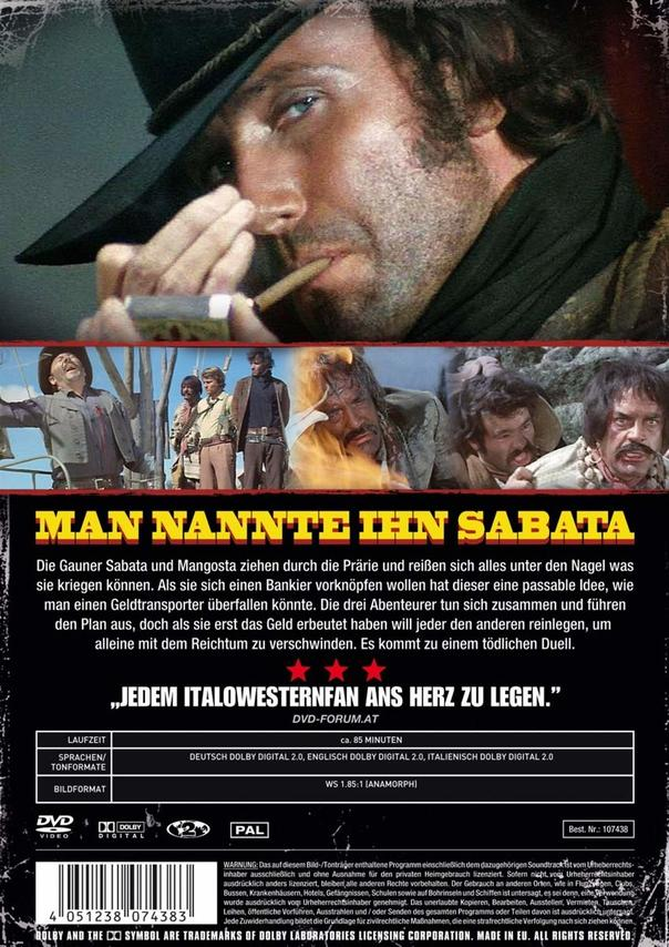 Ein Mann mit Hut raucht eine Zigarette, mit Bildern eines Films auf der Rückseite.