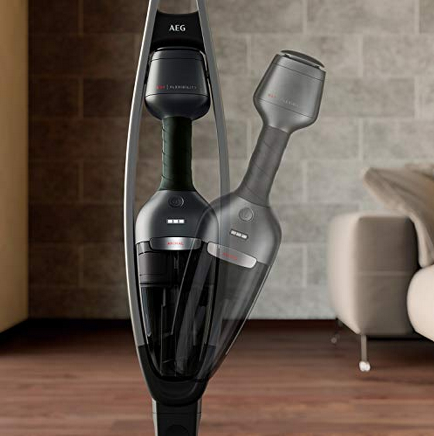 Aspirador escoba - AEG QX9-1-ANIM, 25.2 V, Inalámbrico, Autonomía 55 min, 76 dB, 2 Velocidades, LED, Gris