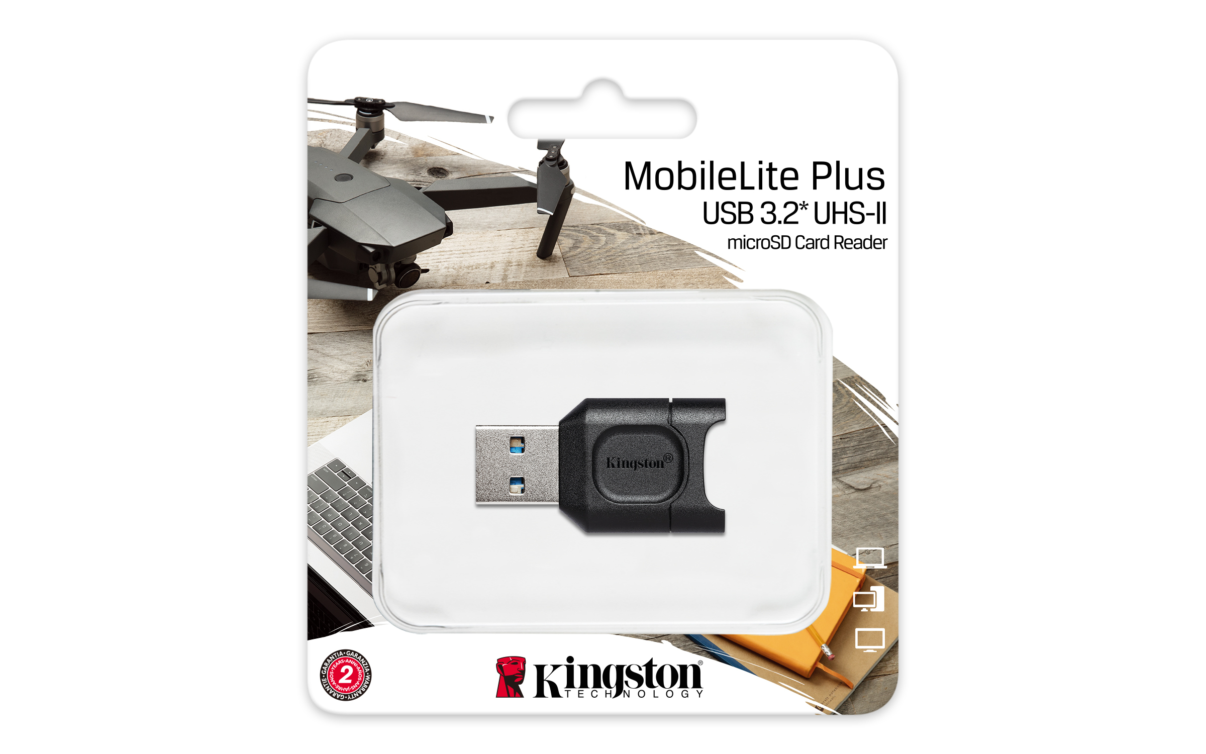 Kingston MobileLite Plus microSD-Kartenleser in Verpackung.