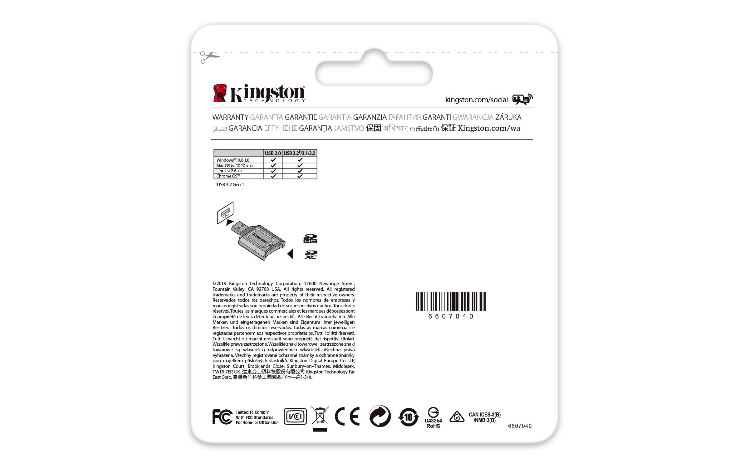 SD-Kartenverpackung, weißer Hintergrund, mit Text und Logo.