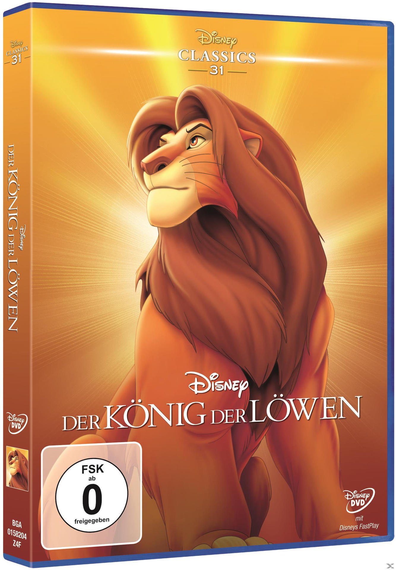DVD-Cover für Der König der Löwen. Ein Löwengesicht mit Titel und Disney-Logo.