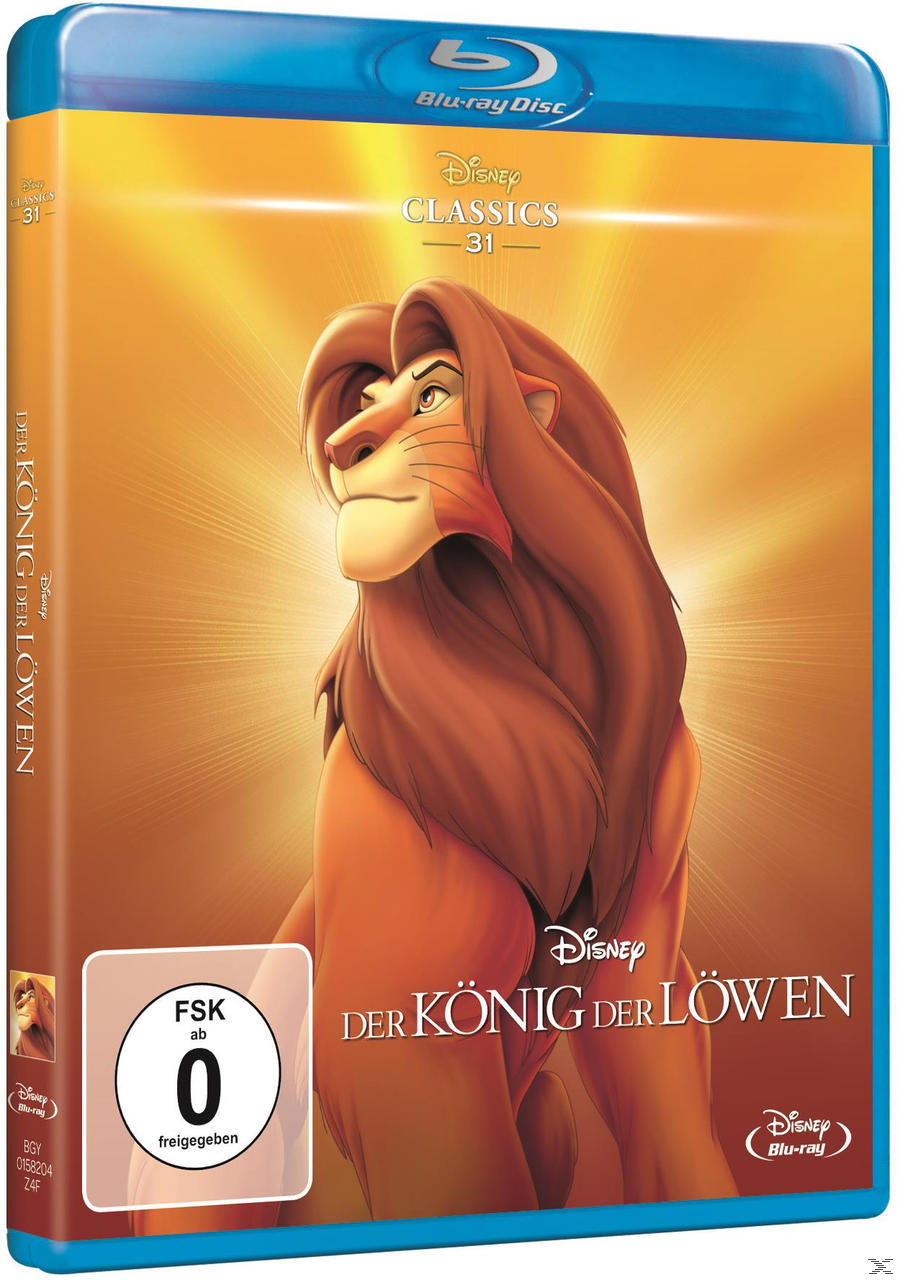 König der Löwen Blu-ray Cover, Simba blickt hoch, gelber Hintergrund.