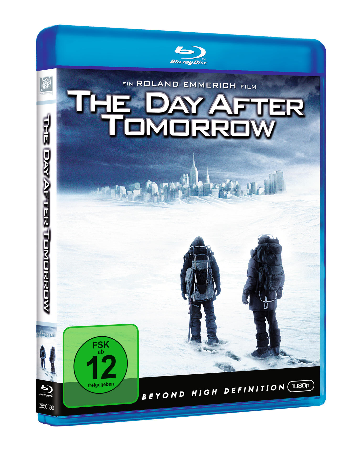 The Day After Tomorrow Blu-ray-Disc-Cover. Zwei Personen gehen im Schnee.