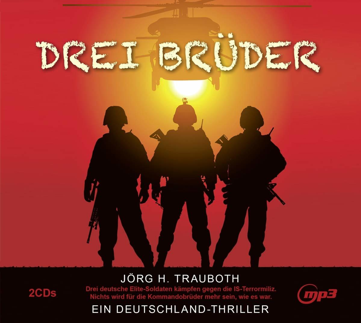 Albumcover mit drei Soldaten-Silhouetten, rotem Hintergrund und deutschem Text.