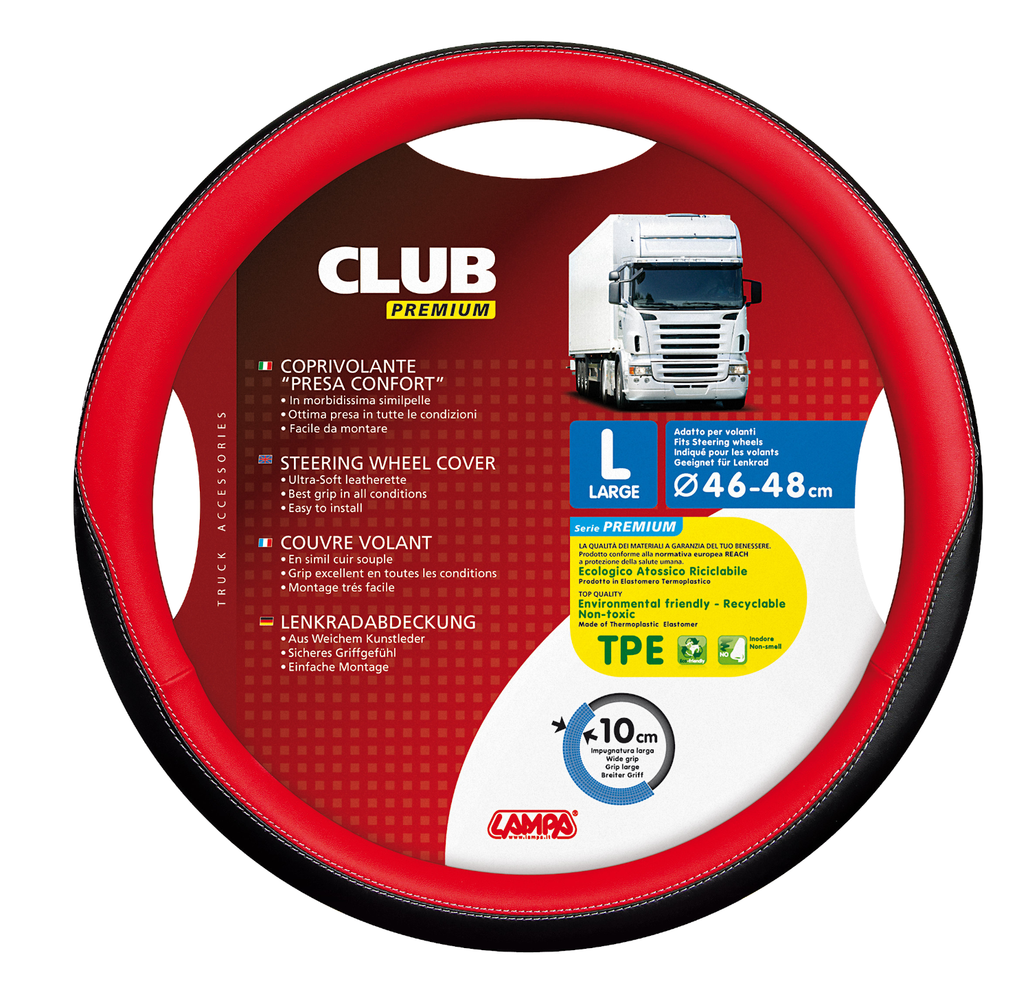 LAMPA Club kormányvédő, 46-48 cm, fekete-piros