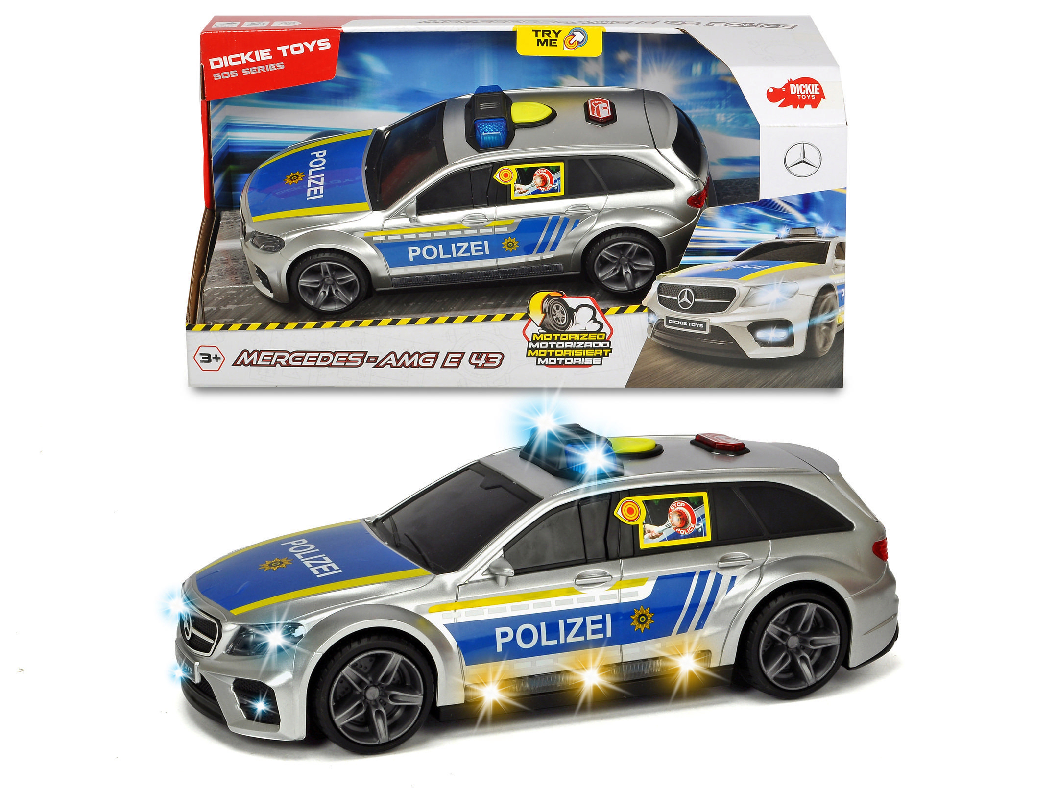 Mercedes-AMG Motorisiertes Spielzeugauto Freilauf Spielzeugauto DICKIE-TOYS mit E43, Blau/Silber