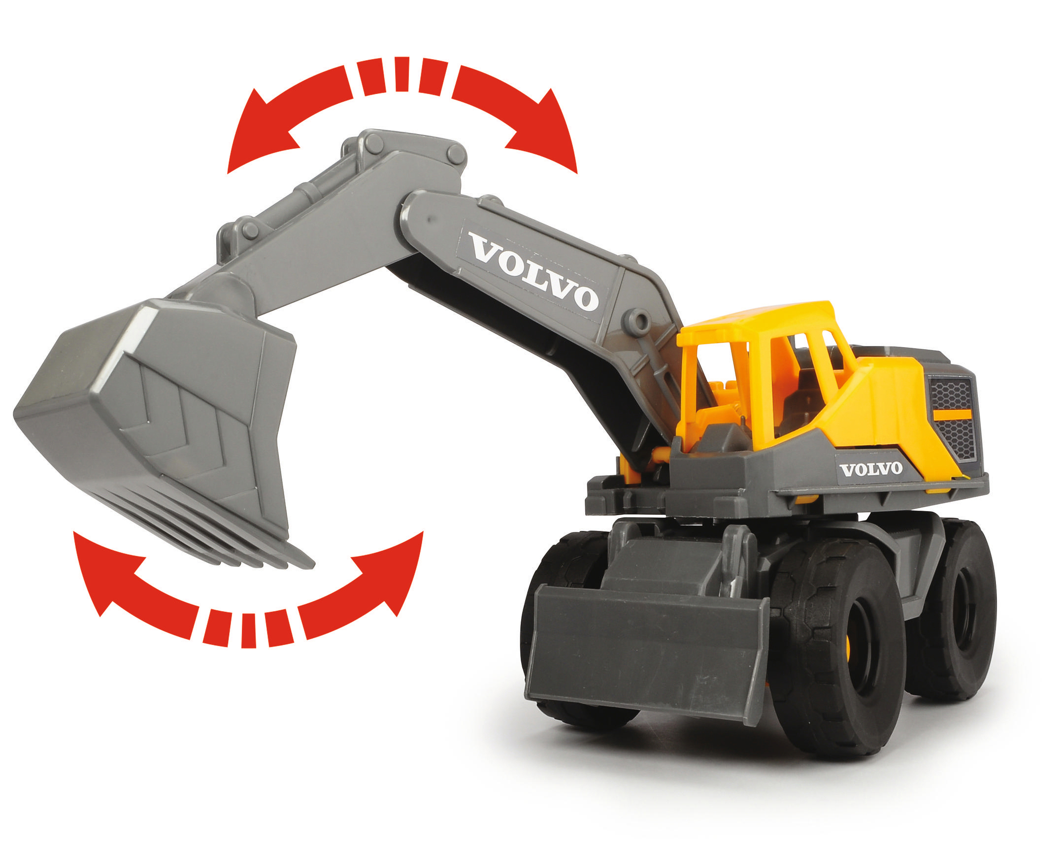 DICKIE-TOYS Volvo On-site Excavator, Gelb/Grau Freilauf, Länge: Spielzeugbagger mit Spielzeugauto 26 cm