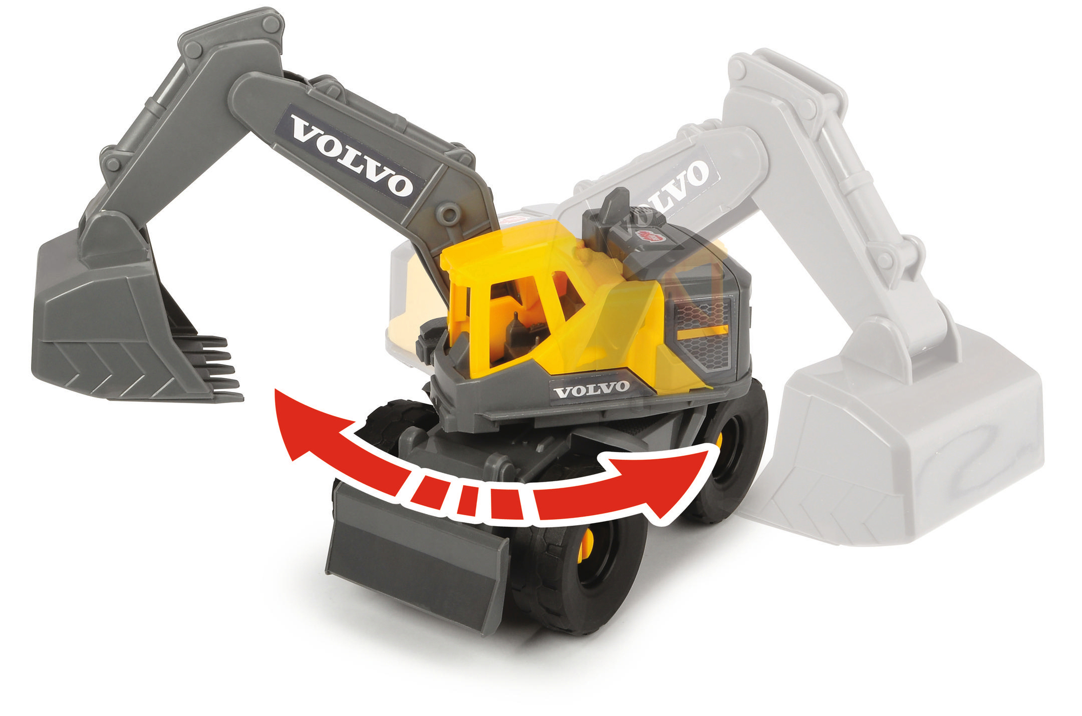 26 Spielzeugbagger Länge: DICKIE-TOYS On-site Volvo mit Spielzeugauto Excavator, Gelb/Grau cm Freilauf,