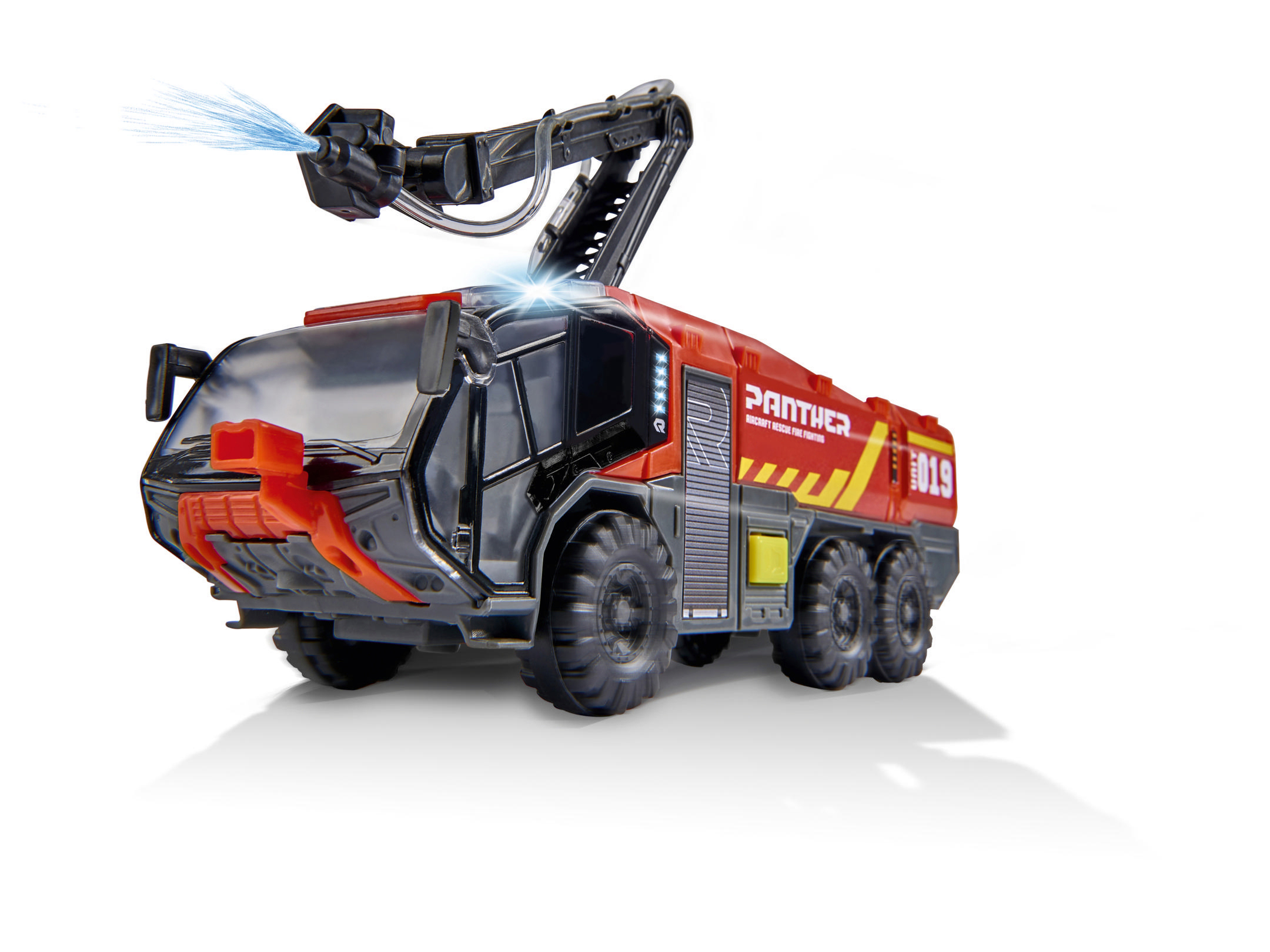 24 Flughafenfeuerwehr, Rot DICKIE-TOYS mit Löscharm Spielzeugtruck cm Wasserspritzfunktion, Spielzeugauto Freilauf, mit Länge: beweglicher