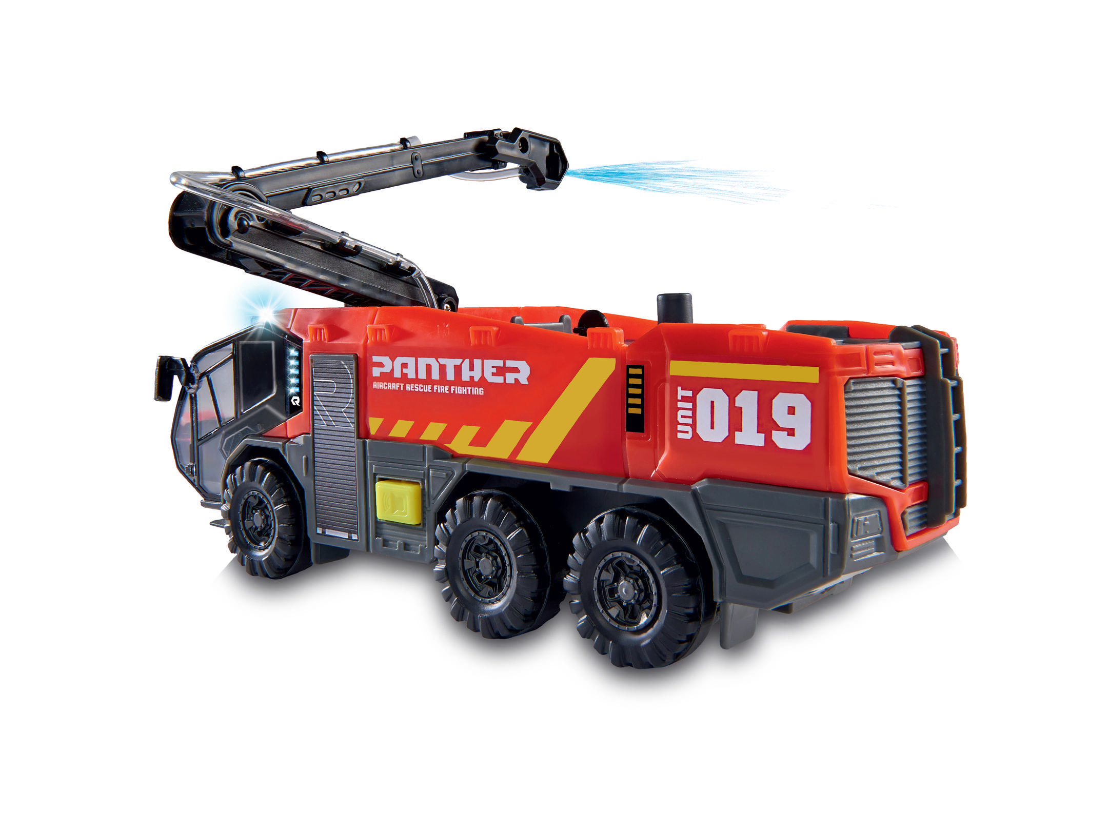 24 Flughafenfeuerwehr, Rot DICKIE-TOYS mit Löscharm Spielzeugtruck cm Wasserspritzfunktion, Spielzeugauto Freilauf, mit Länge: beweglicher