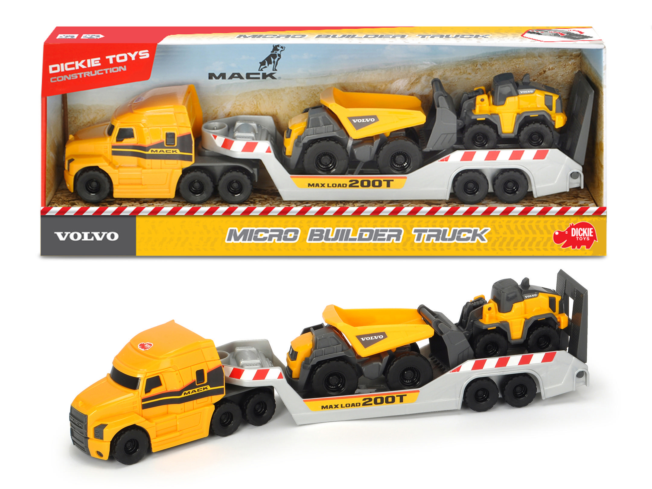 Mack/Volvo Micro Truck Builder Spielzeugauto DICKIE-TOYS Gelb/Grau