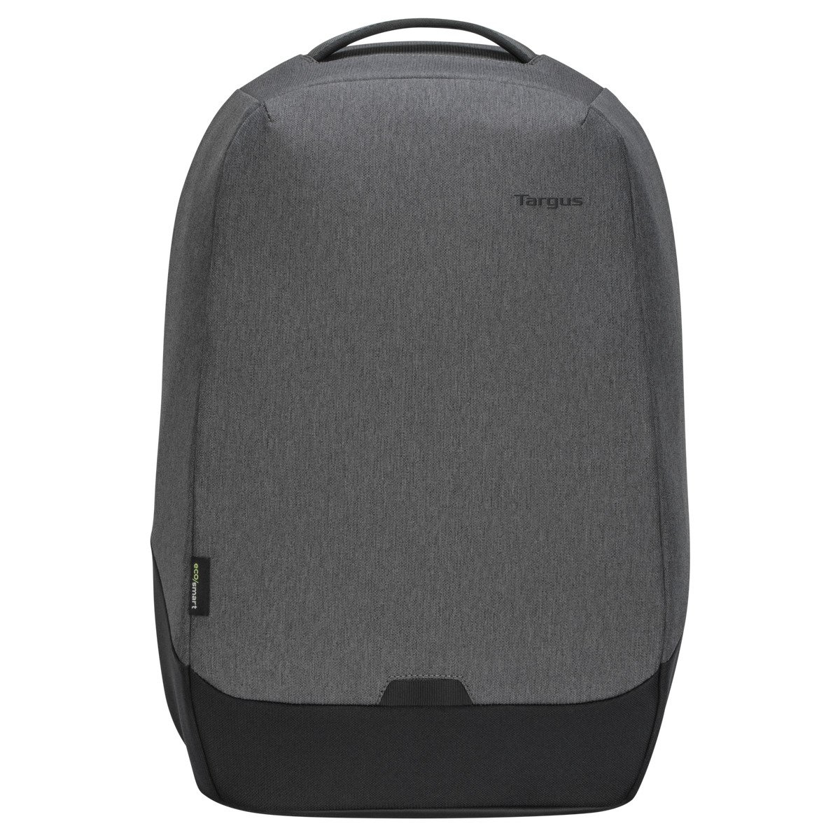 Una mochila Targus gris con la parte inferior negra.