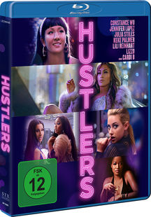 Hustlers Blu-ray-Cover mit mehreren Frauen, darunter Jennifer Lopez und Constance Wu.