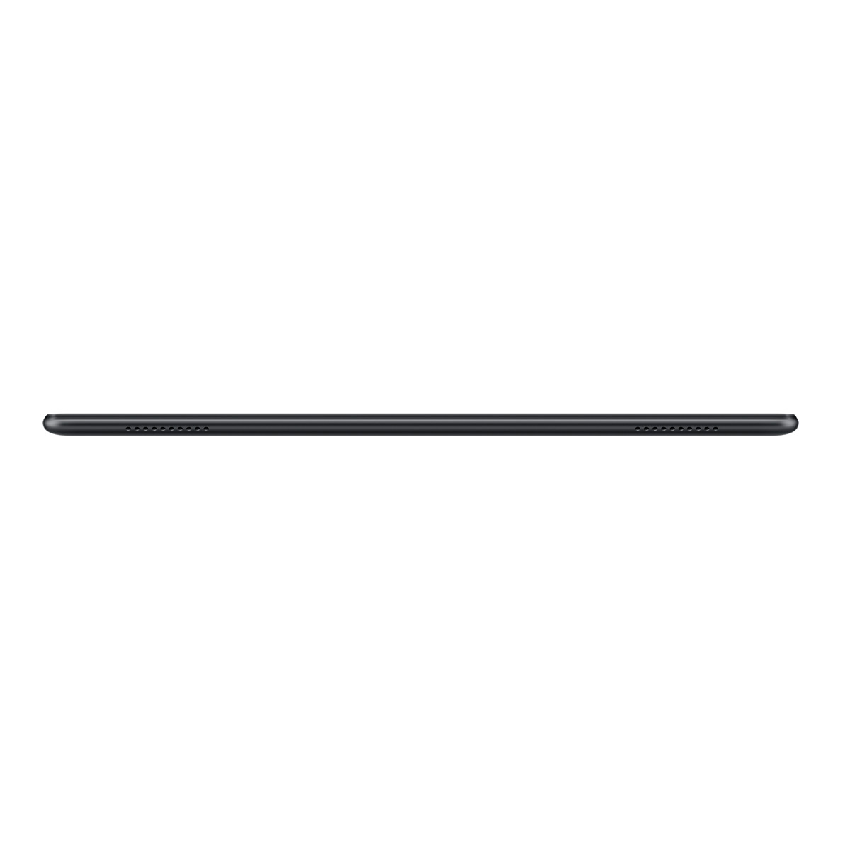 Tableta Huawei negra, vista lateral. Delgada con agujeros en un lado.
