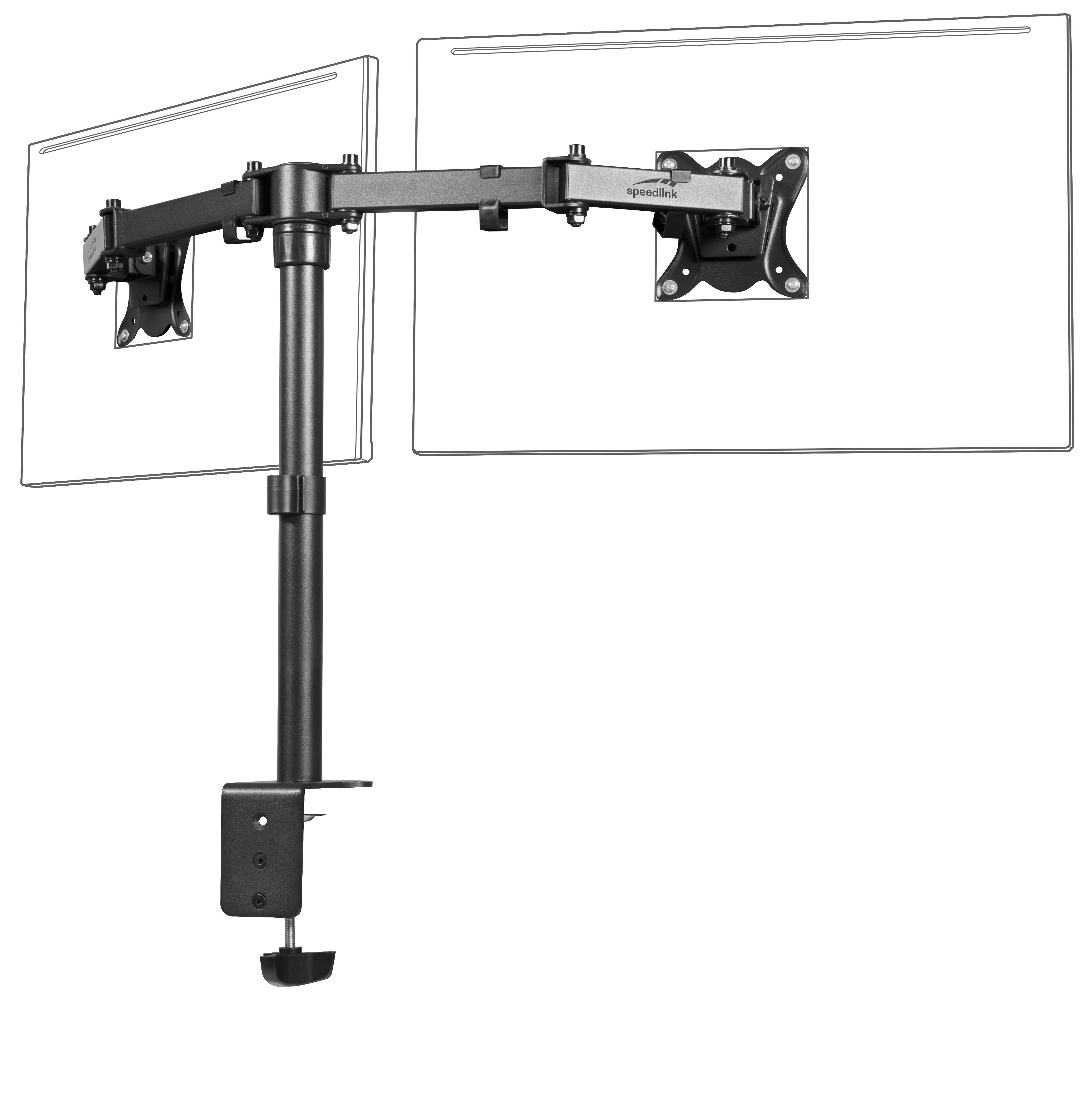 SPEEDLINK VESYON Dual Monitor Arm, Geeignet für Monitore mit 13 – 27“ (33 – 68.6cm) und einem Gewicht von jeweils bis zu 8kg, Schwarz