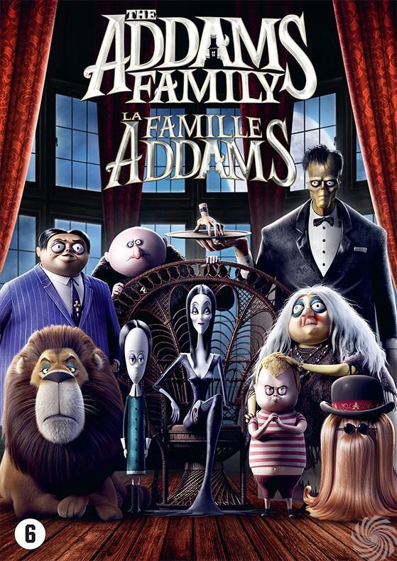The Addams Family DVD-hoes met tekenfilmfiguren.